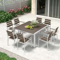 Design Square   Modern Plastic Wood Garden Dinning Table Outdoor Patio Furniture Set