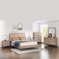 Vietnam Factory Brushed Wood Surface and Weathered Finish Design Rustic Home Furniture  Bedroom Set Solid Wooden